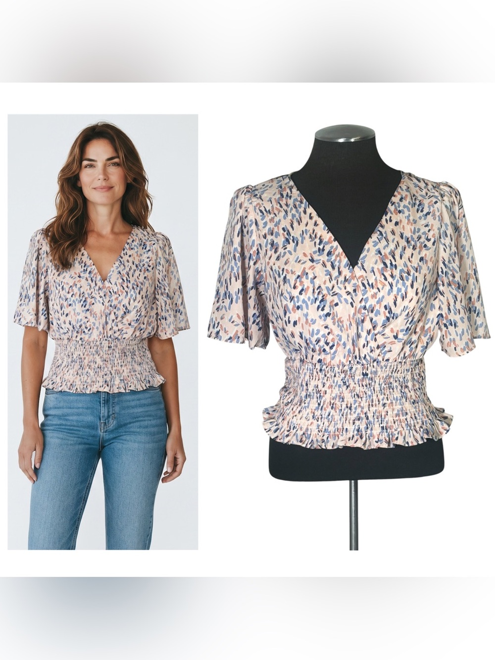 🆕 Nine Britton – Smocked Puff Sleeve Print Crop Top – Stitch Fix – Small